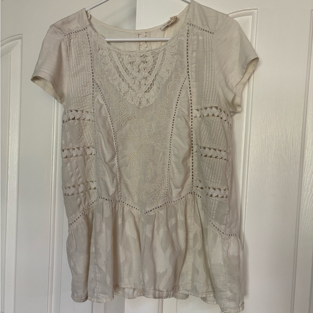 Meadow Rue Cream Lace-Detail Peplum Tunic